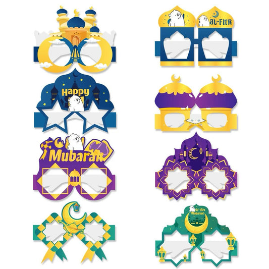 8pcs Happy Eid Mubarak Paper Eyewear Glasses