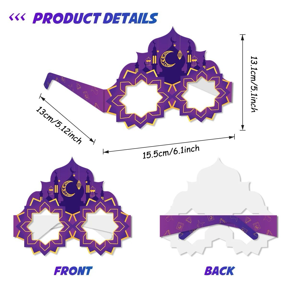 8pcs Happy Eid Mubarak Paper Eyewear Glasses