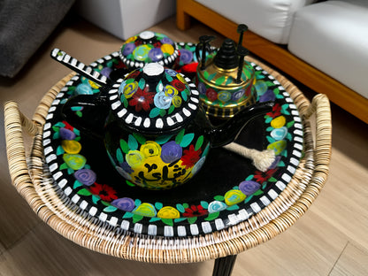 Hand-Painted Floral Tea Set with Tray