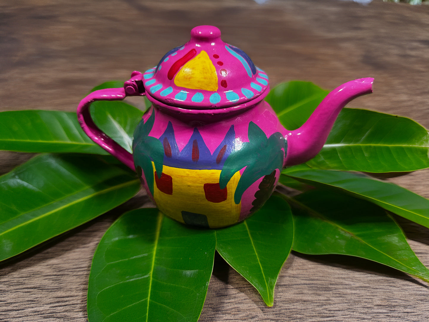 Vibrant Pink Hand-Painted Tea Set with Incense Burne