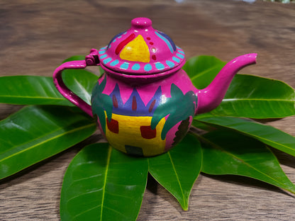 Vibrant Pink Hand-Painted Tea Set with Incense Burne